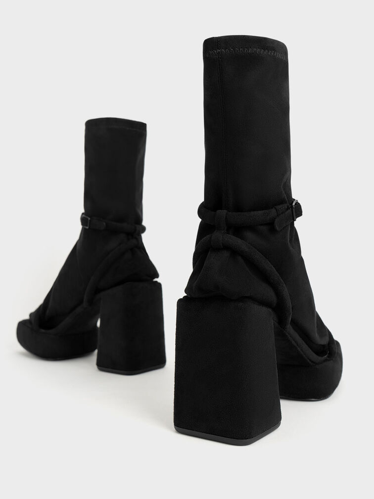 Botas de becerro con plataforma texturizada Lucile, Negro texturizado, hi-res