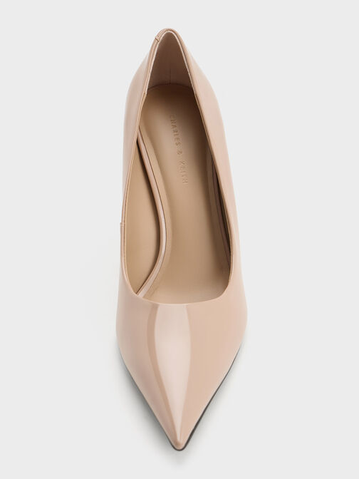 Patent Pointed-Toe Stiletto Heels, Nude, hi-res