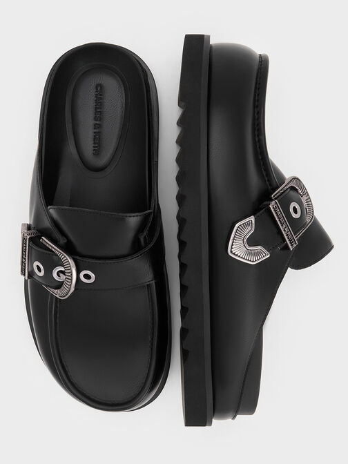 Kirke Buckle-Strap Flatform Mules, Black, hi-res