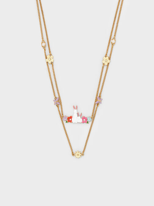 Rabbit & Flower Double Necklace, Multi, hi-res
