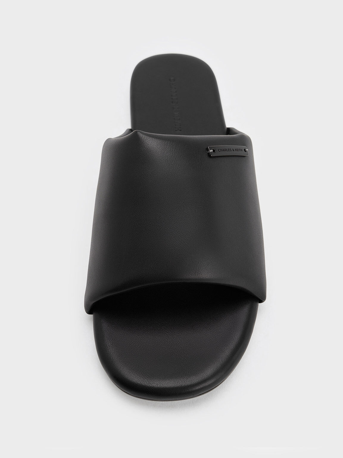 Puffy Wide Strap Slide Sandals Black