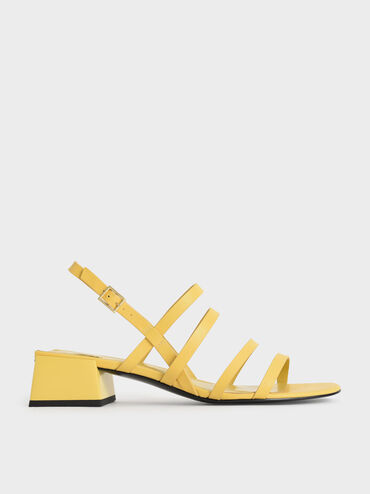 Strappy Geometric Slingback Sandals, Yellow, hi-res