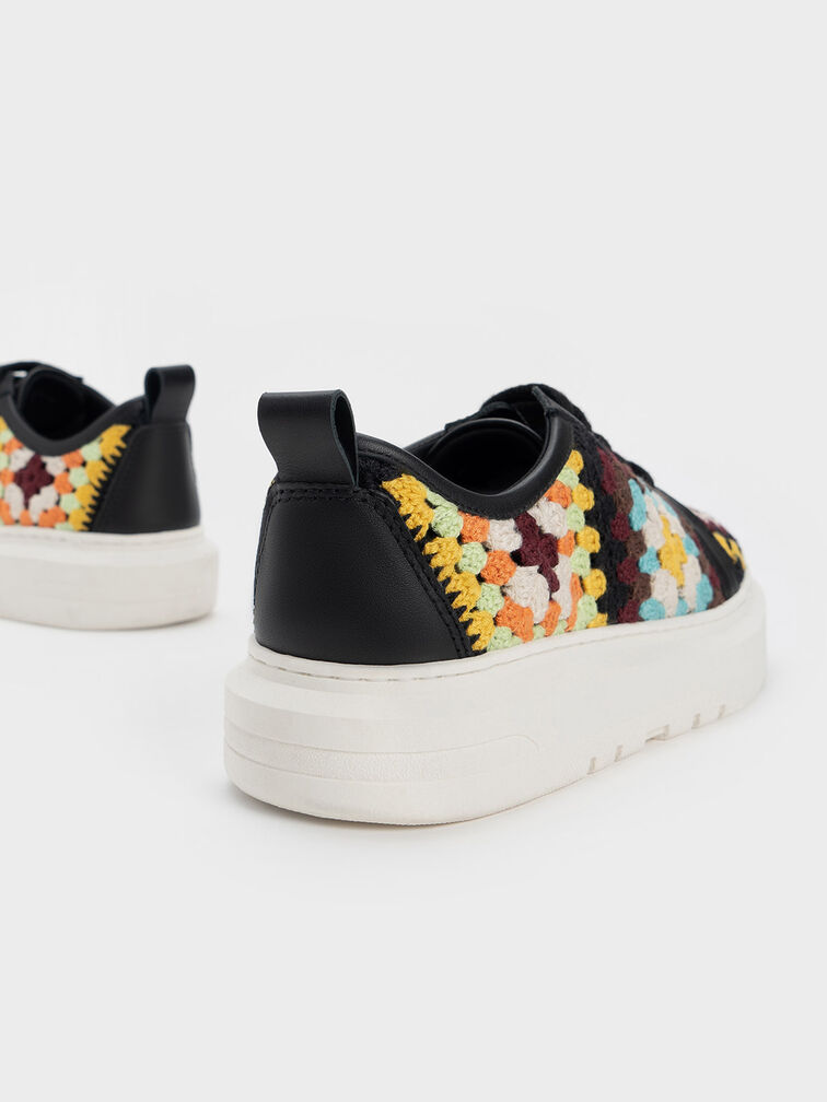 Floral Crochet & Leather Sneakers, Multi, hi-res