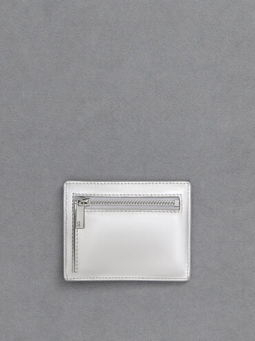 Metallic Leather Multi-Slot Card Holder, Silver, hi-res