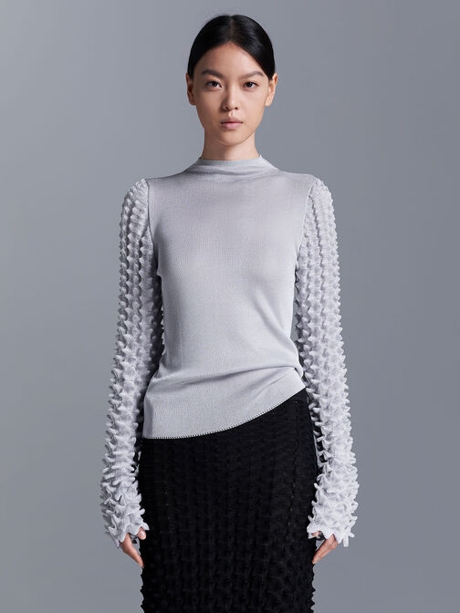 Spike Textured Long Sleeve Top, Grey, hi-res