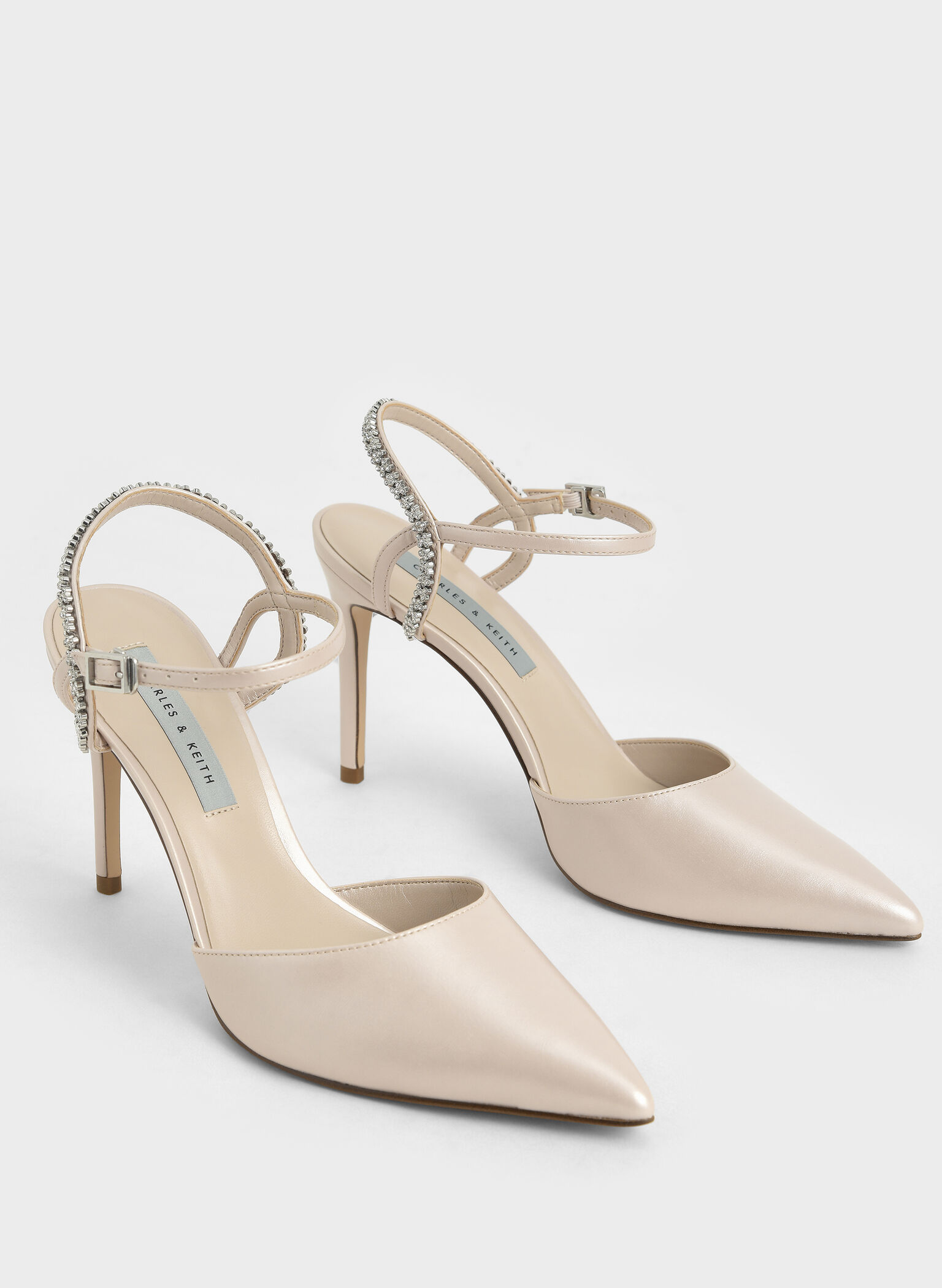 Embellished Back Strap Court Shoes, Nude, hi-res