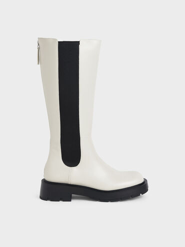 Zip-Up Chelsea Knee Boots, Chalk, hi-res