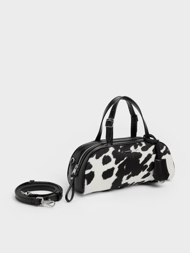 Vega Furry Cow-Print Elongated Bowling Bag, Multi, hi-res