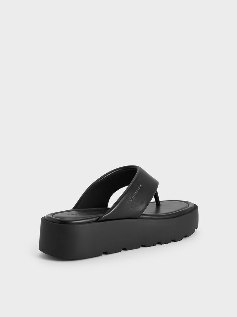 V-Strap Flatform Thong Sandals, Black, hi-res