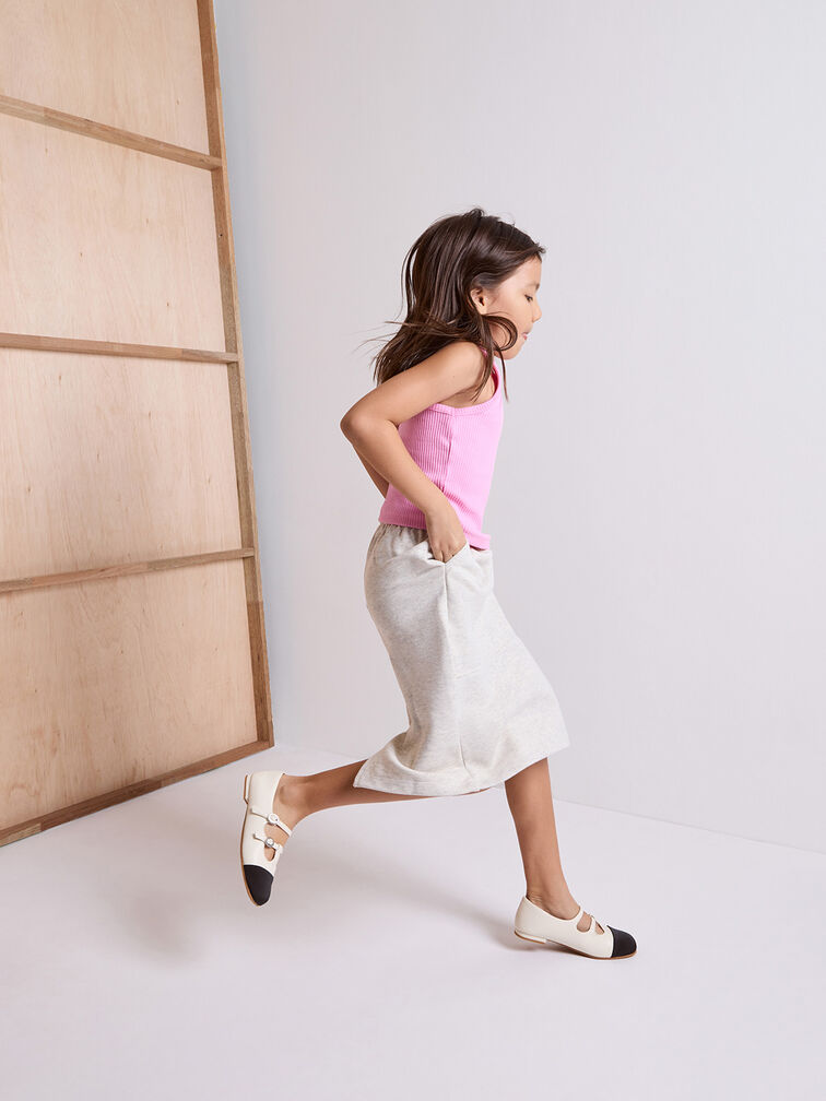 Girls' Double-Strap Two-Tone Mary Janes, Chalk, hi-res