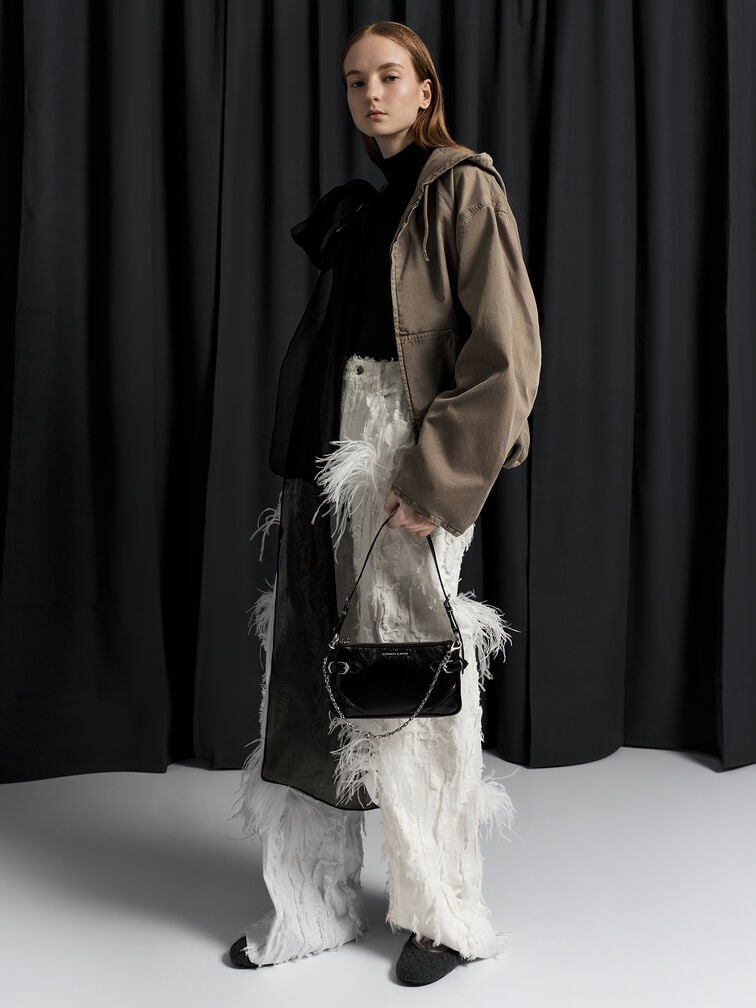 안토넬라 체인 스트랩 사이드 버클 크로스바디 백, 느와르, hi-res