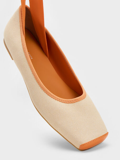 Tie-Around Canvas Ballerina Flats, Orange, hi-res