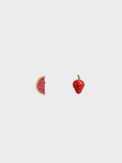Fruits Stud Earrings, Red, hi-res