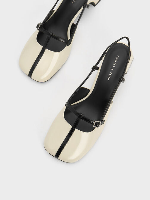 Two-Tone T-Bar Slingback Pumps, Chalk, hi-res