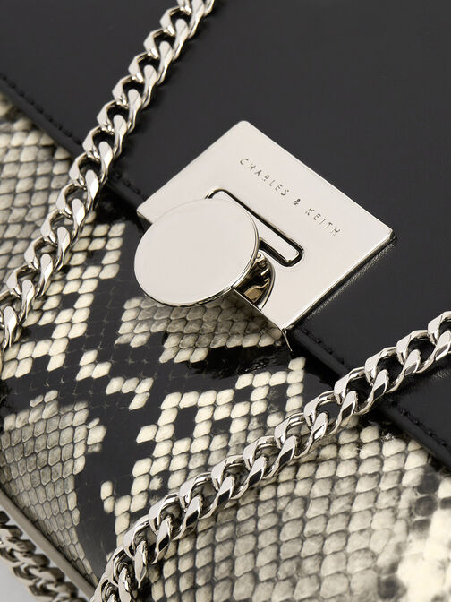 Snake Print Chain-Strap Bag, Multi, hi-res