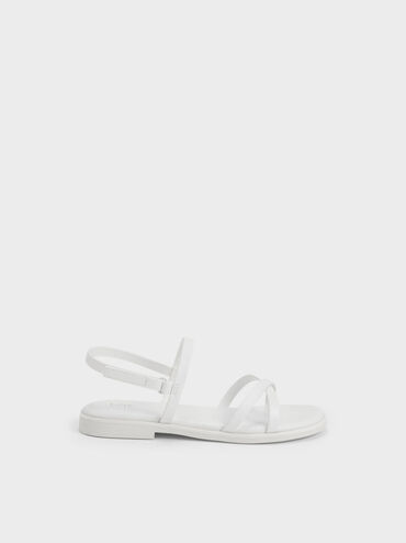 Girls' Crossover Backstrap Sandals, White, hi-res