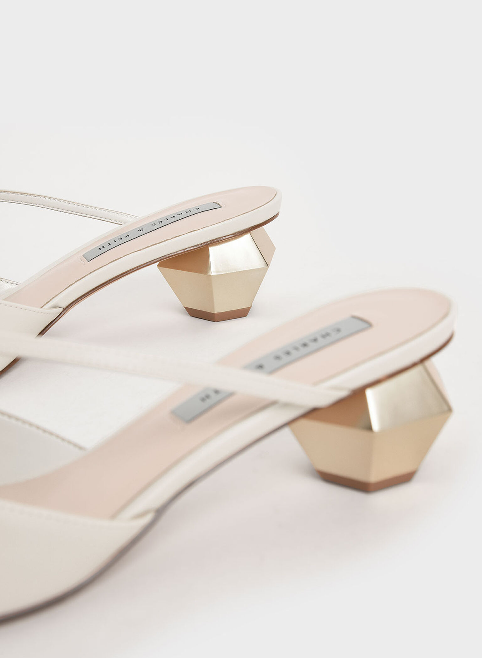 Asymmetric Strap Chrome Heel Mules, Chalk, hi-res