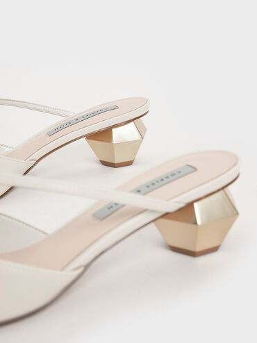 Asymmetric Strap Chrome Heel Mules, Chalk, hi-res