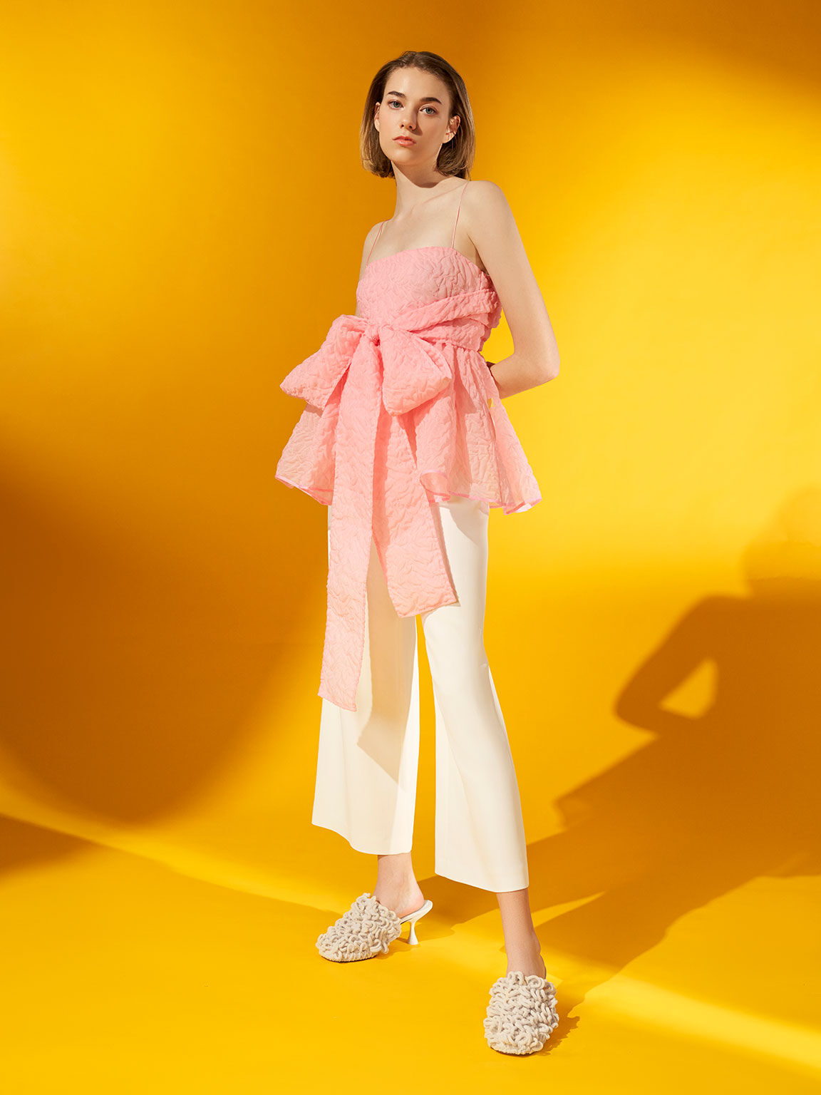 Textured Spool Heel Mules, Chalk, hi-res