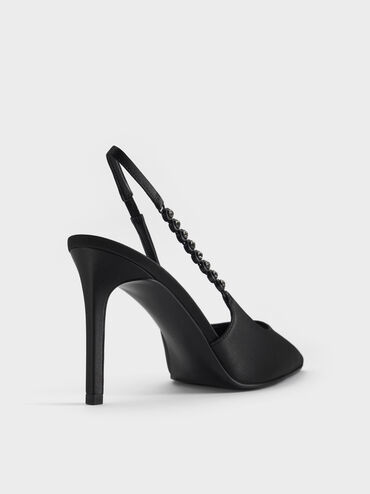 Zapatos de tacón con tira trasera y tiras de gemas, Negro, hi-res