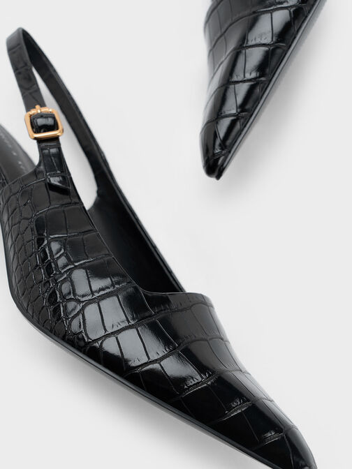 鱷魚紋傾斜跟鞋, 黑色動物紋, hi-res