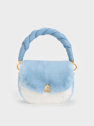 Moira Braided Handle Furry Bag, Light Blue, hi-res