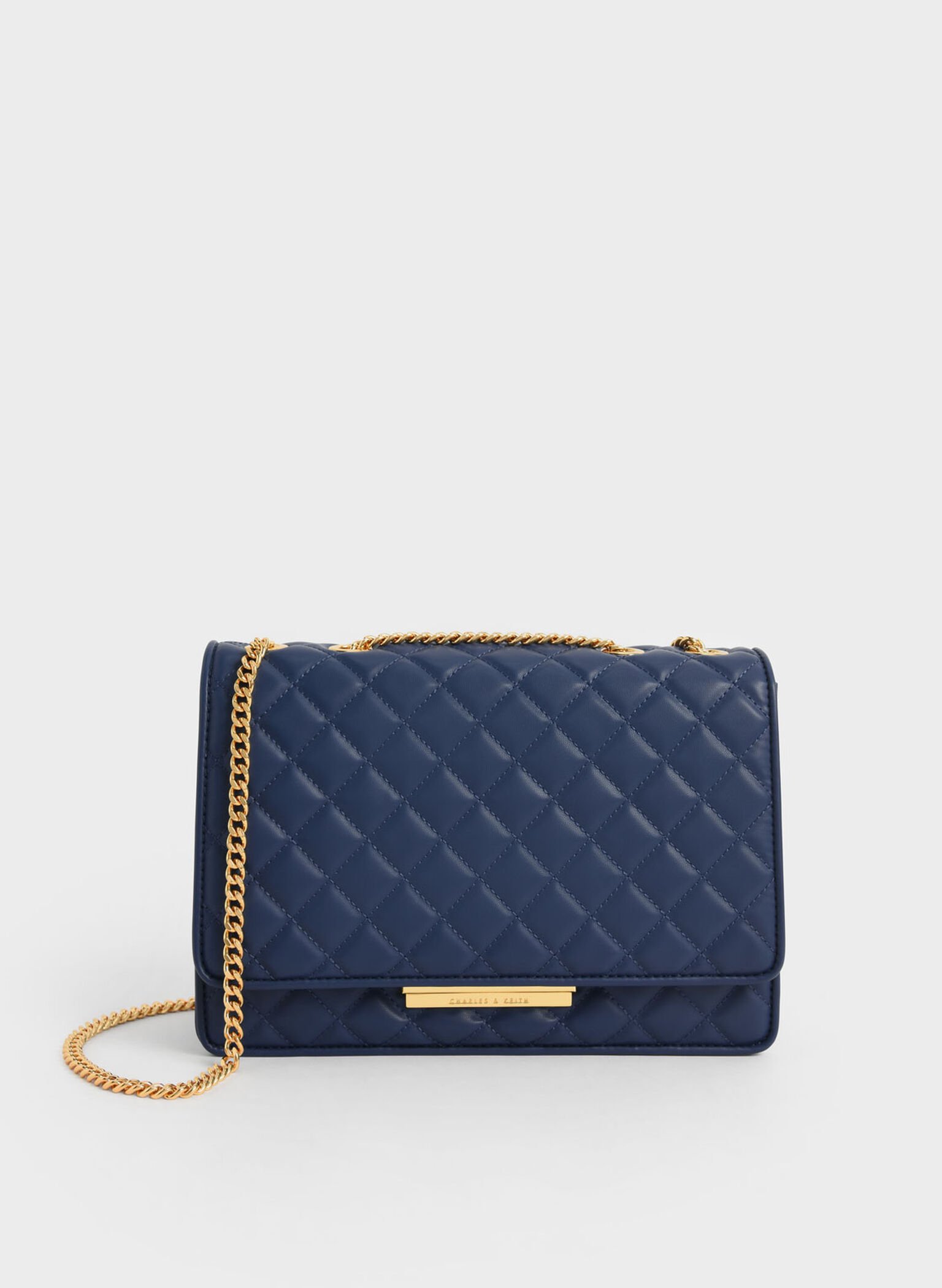Double Chain Handle Quilted Bag - Navy