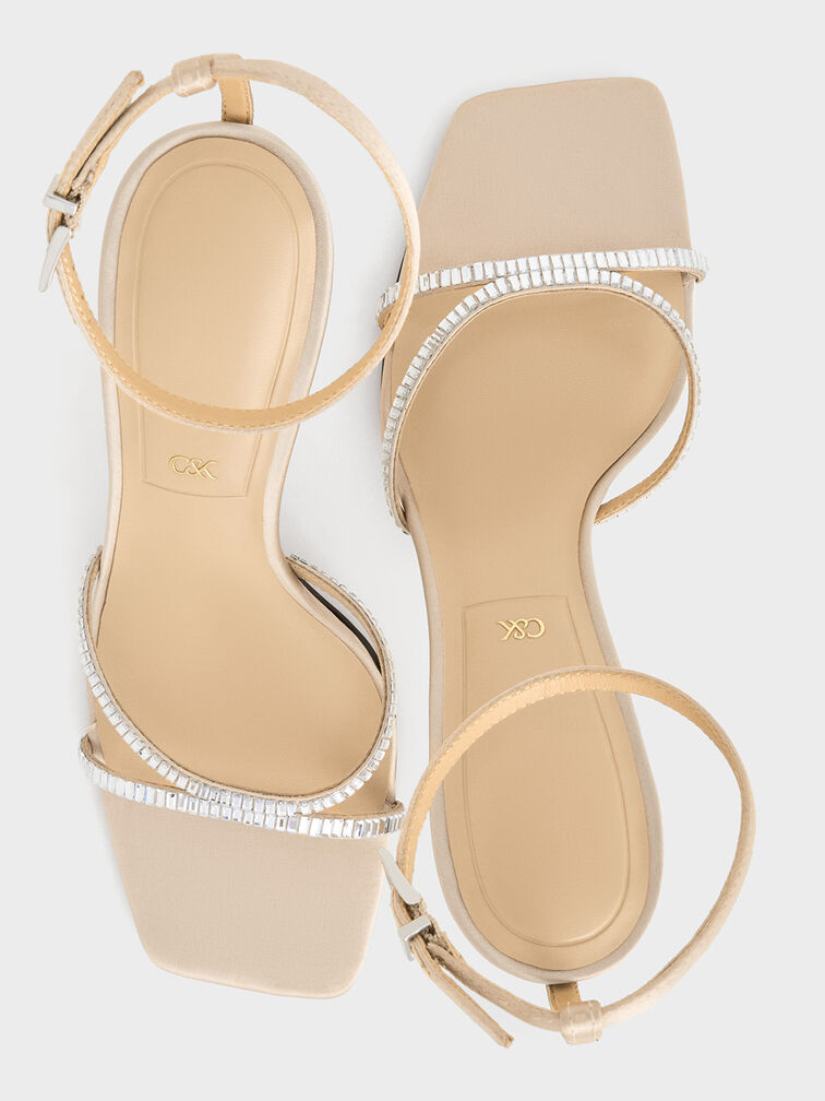 Sandalias tipo pulsera de poliéster reciclado y adornos de cristal, Champán, hi-res