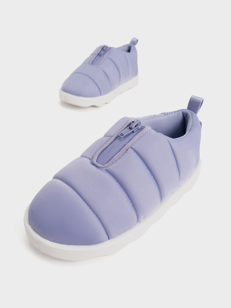 Girls' Puffy Nylon Panelled Loafers, Lilac, hi-res