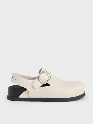 Buckled Slingback Mules, Chalk, hi-res