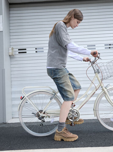 Yunna Suede & Recycled Fabric Chunky Sneakers, Taupe, hi-res