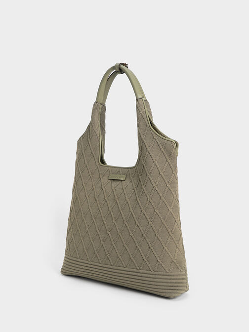 Willa Knitted Tote Bag, Khaki, hi-res