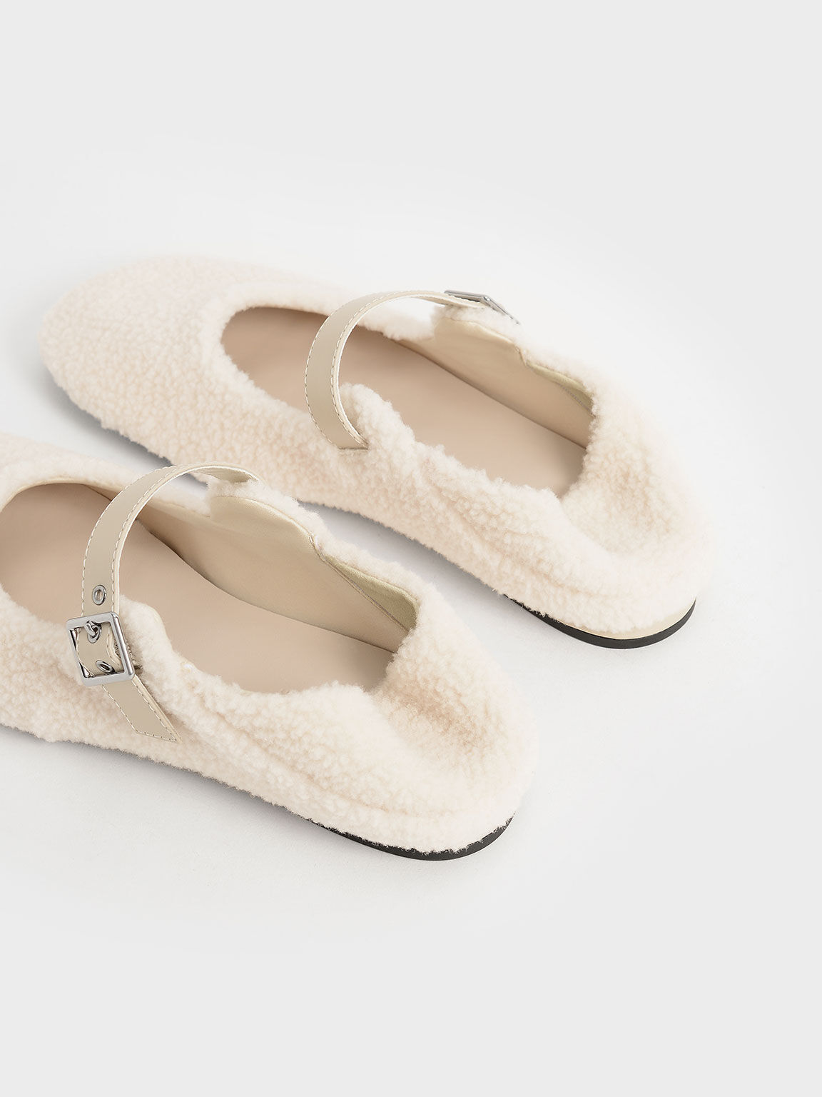 Furry Mary Jane Flats, Chalk, hi-res
