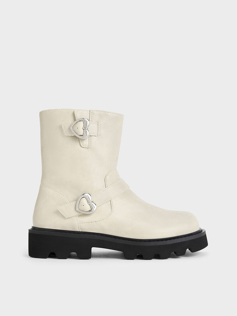 Botines para niña con hebilla de corazón, Blanco tiza, hi-res
