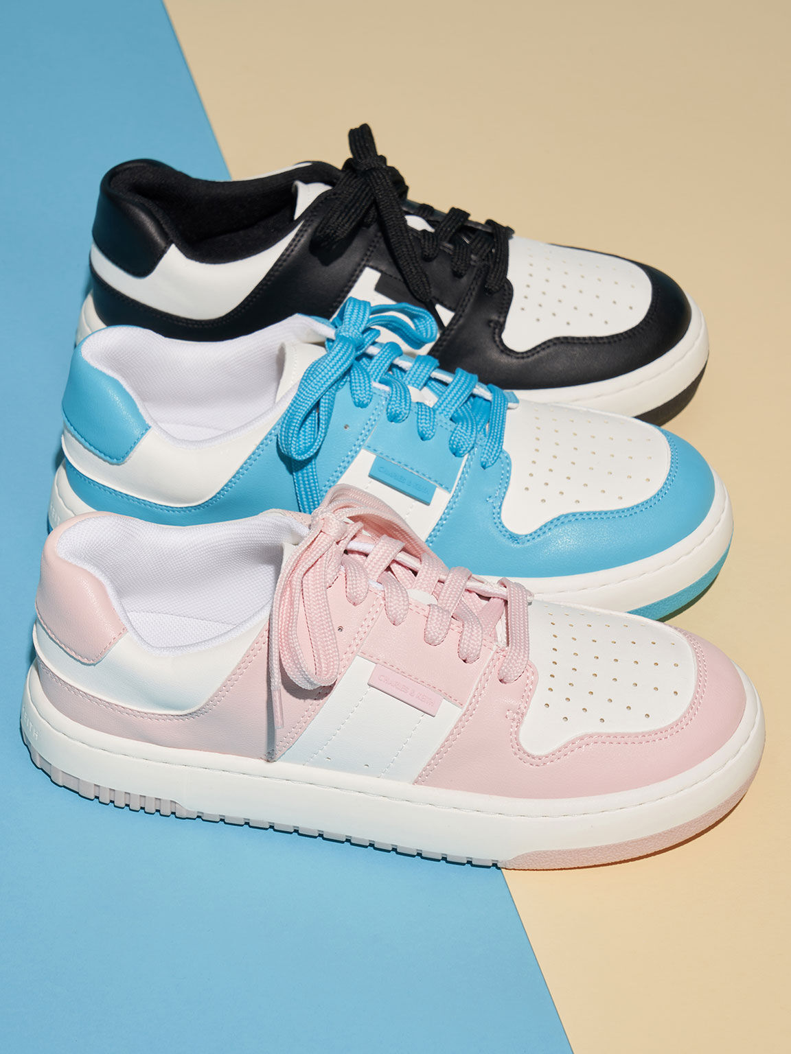 Two-Tone Low-Top Sneakers, Blue, hi-res