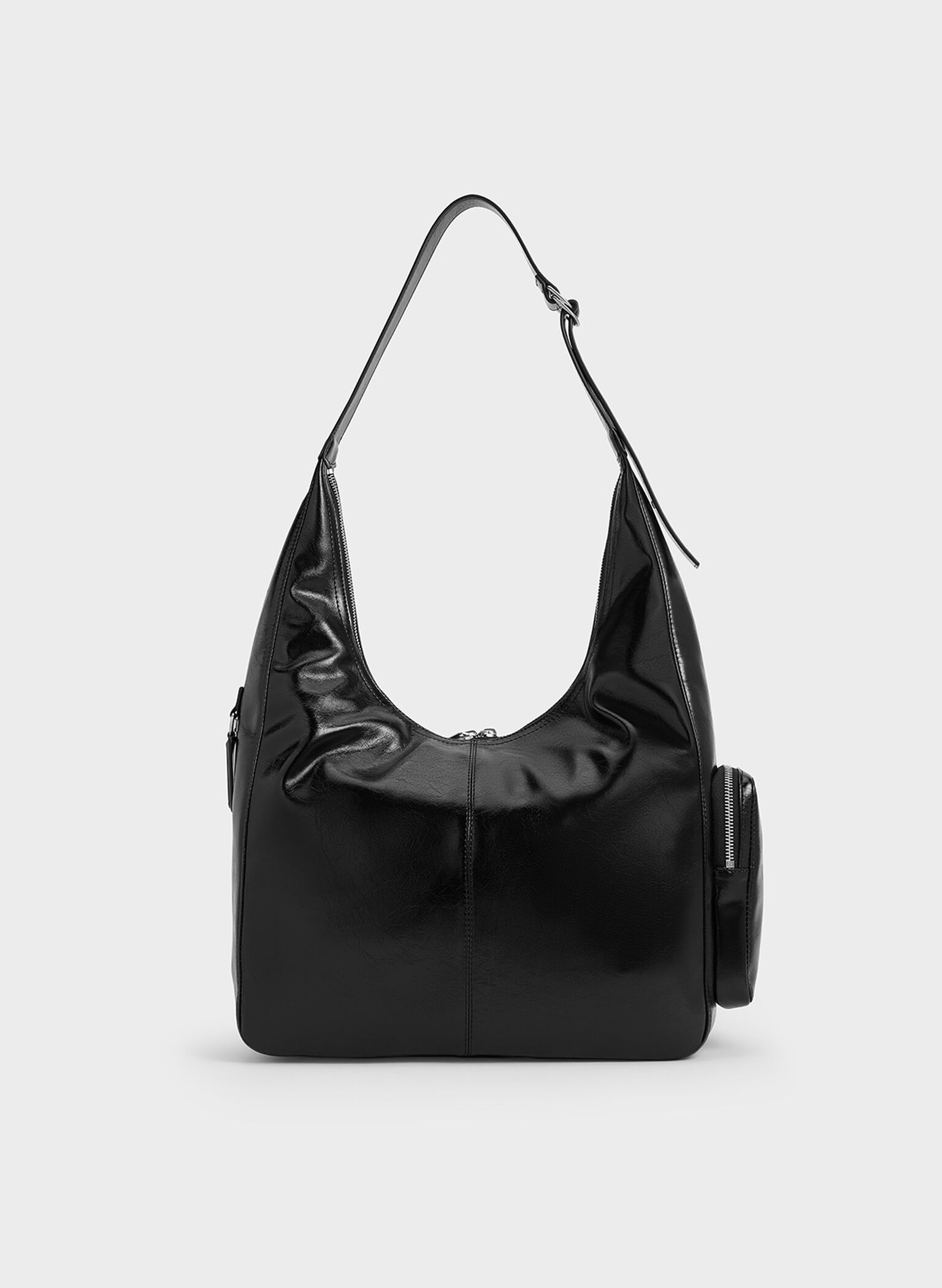 Thora Crinkle-Effect Multi-Pocket Hobo Bag, Noir, hi-res