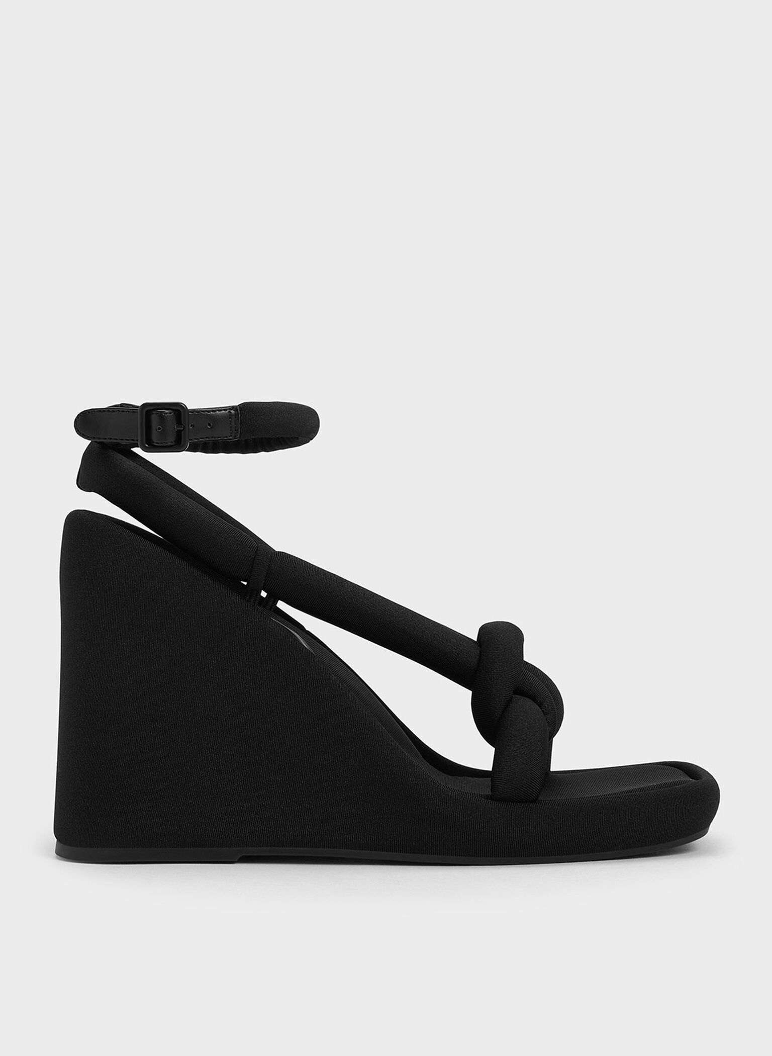 Zapatos de cuña Toni con tiras acolchadas y detalles de nudo, Negro texturizado, hi-res