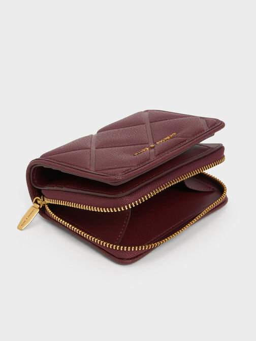 Anwen Quilted Zip-Around Wallet, Burgundy, hi-res