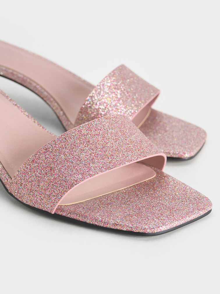 Mules con tacÃ³n de cono y purpurina, Rosa, hi-res