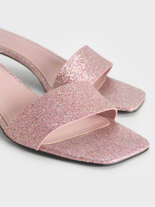 Glittered Cone-Heel Mules, Pink, hi-res