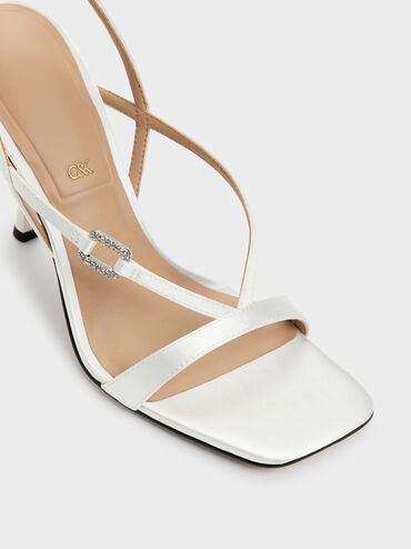 Sandalias de tac&oacute;n con hebilla de cristal, Blanco, hi-res