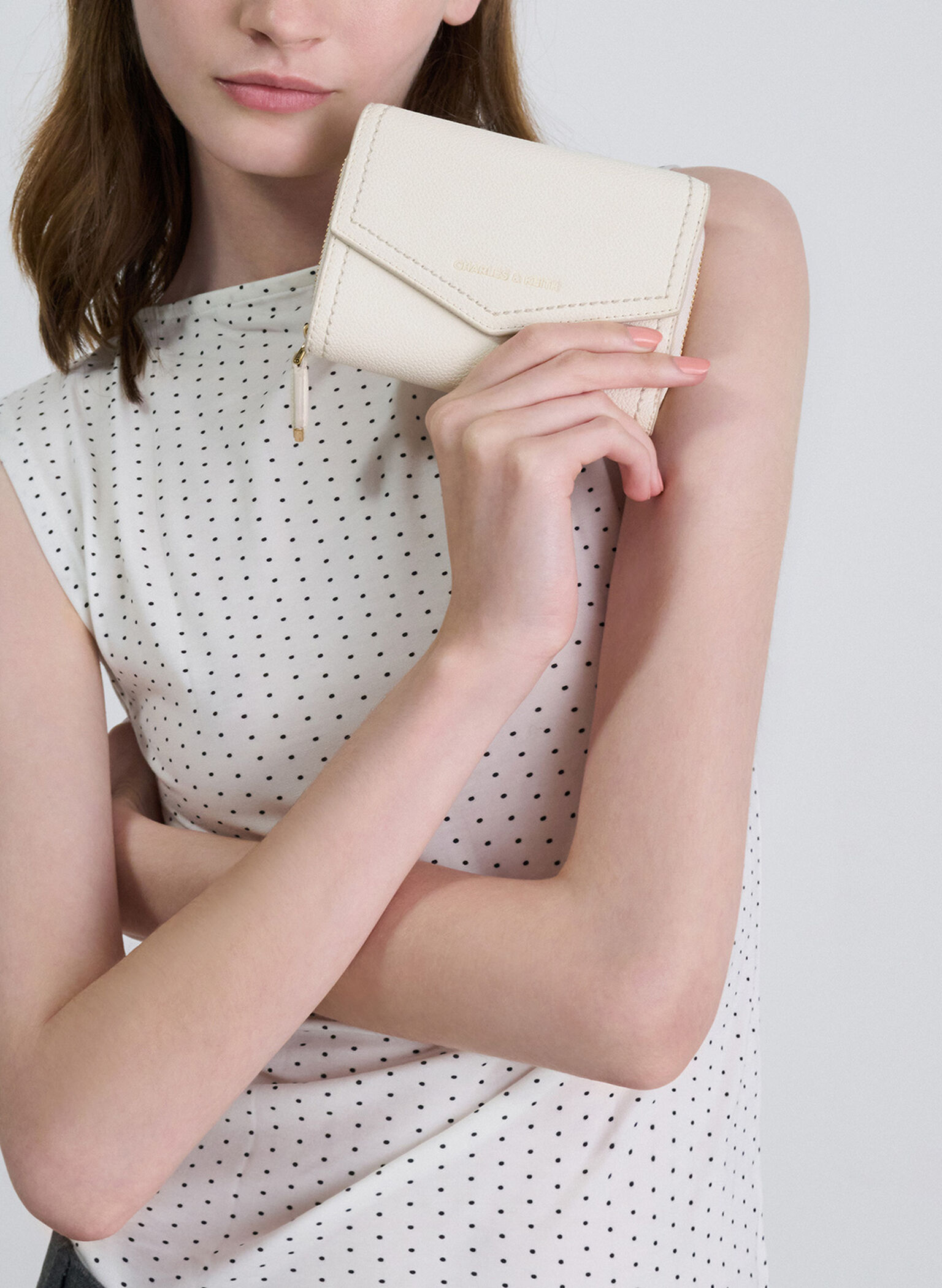 Stitch Trim Envelope Wallet, Cream, hi-res