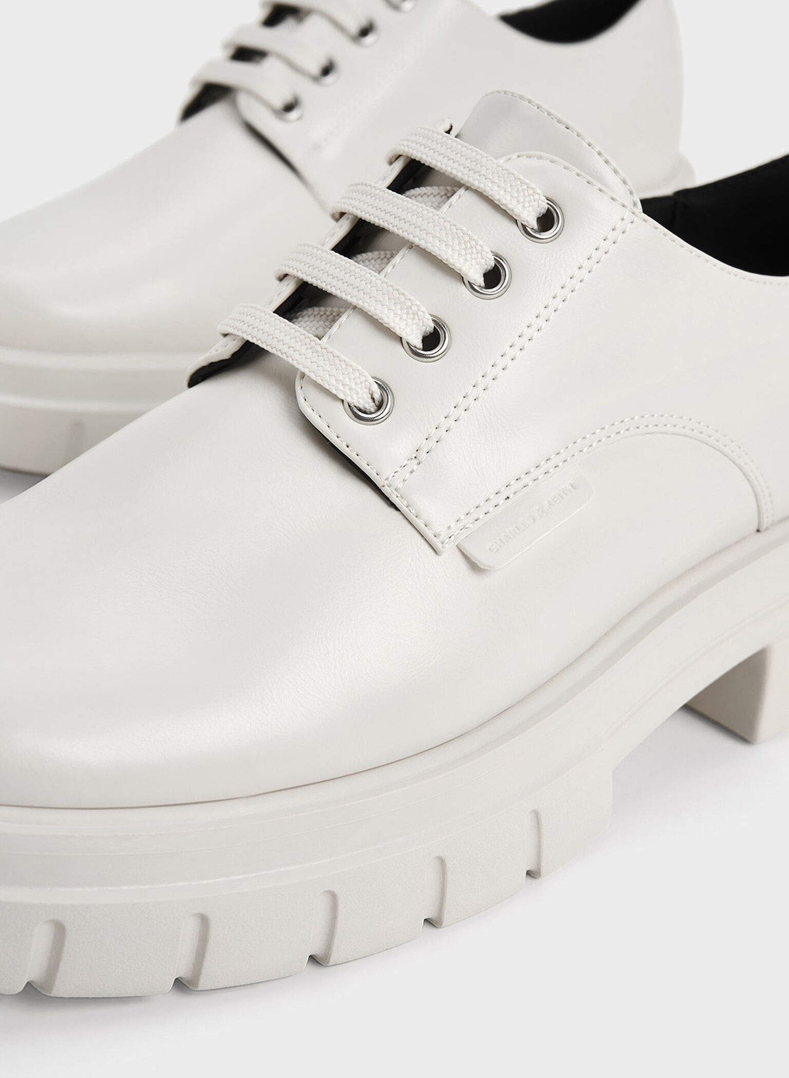 Lace-Up Chunky Oxfords, White, hi-res