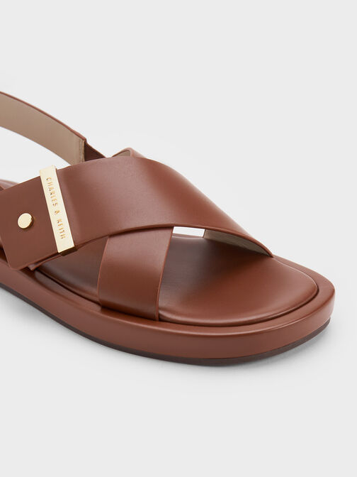 Crossover Back Strap Sandals, Cognac, hi-res