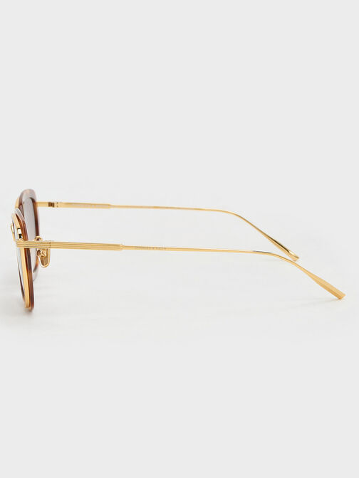 Tortoiseshell Metallic Rim Geometric-Frame Sunglasses, T. Shell, hi-res