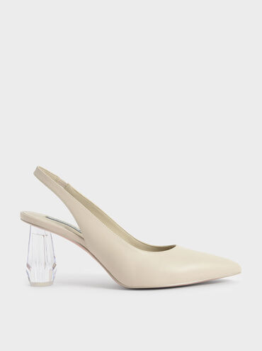 Sculptural Heel Slingback Pumps, Chalk, hi-res