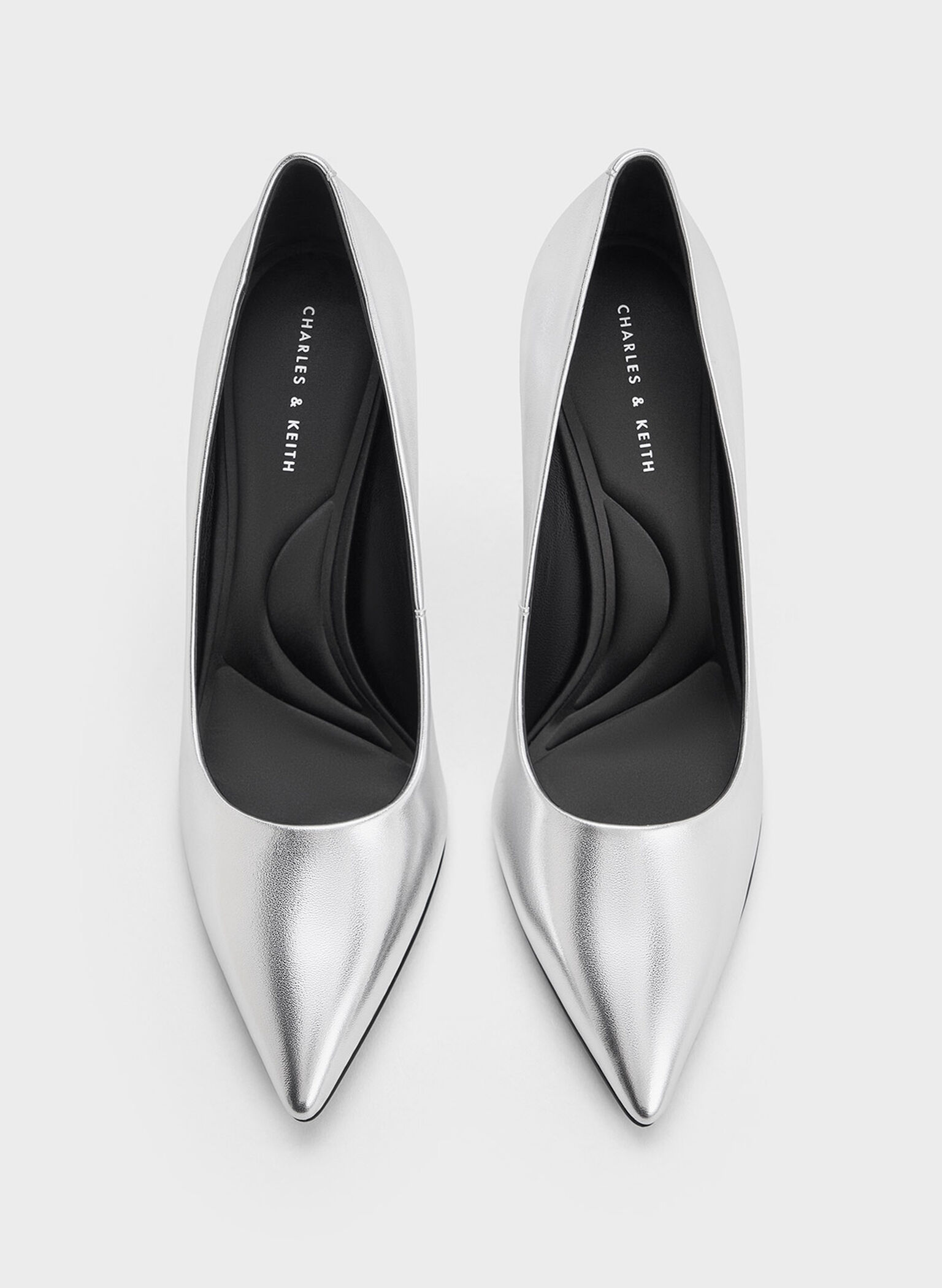 Metallic Pointed-Toe Spool-Heel Pumps, Silver, hi-res