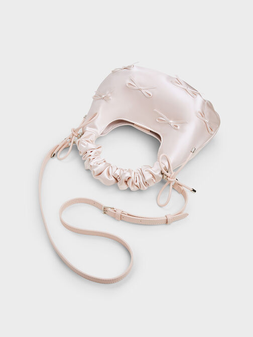 Bolso de satén con lazo y asa fruncida, Rosa pálido, hi-res