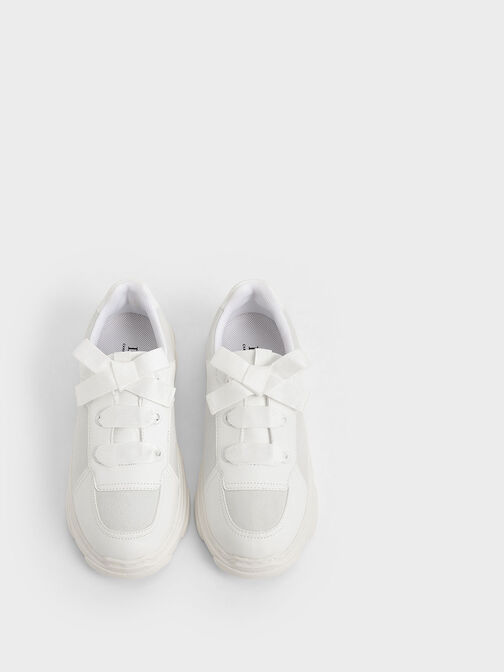 Girls' Bow-Tie Sneakers, White, hi-res