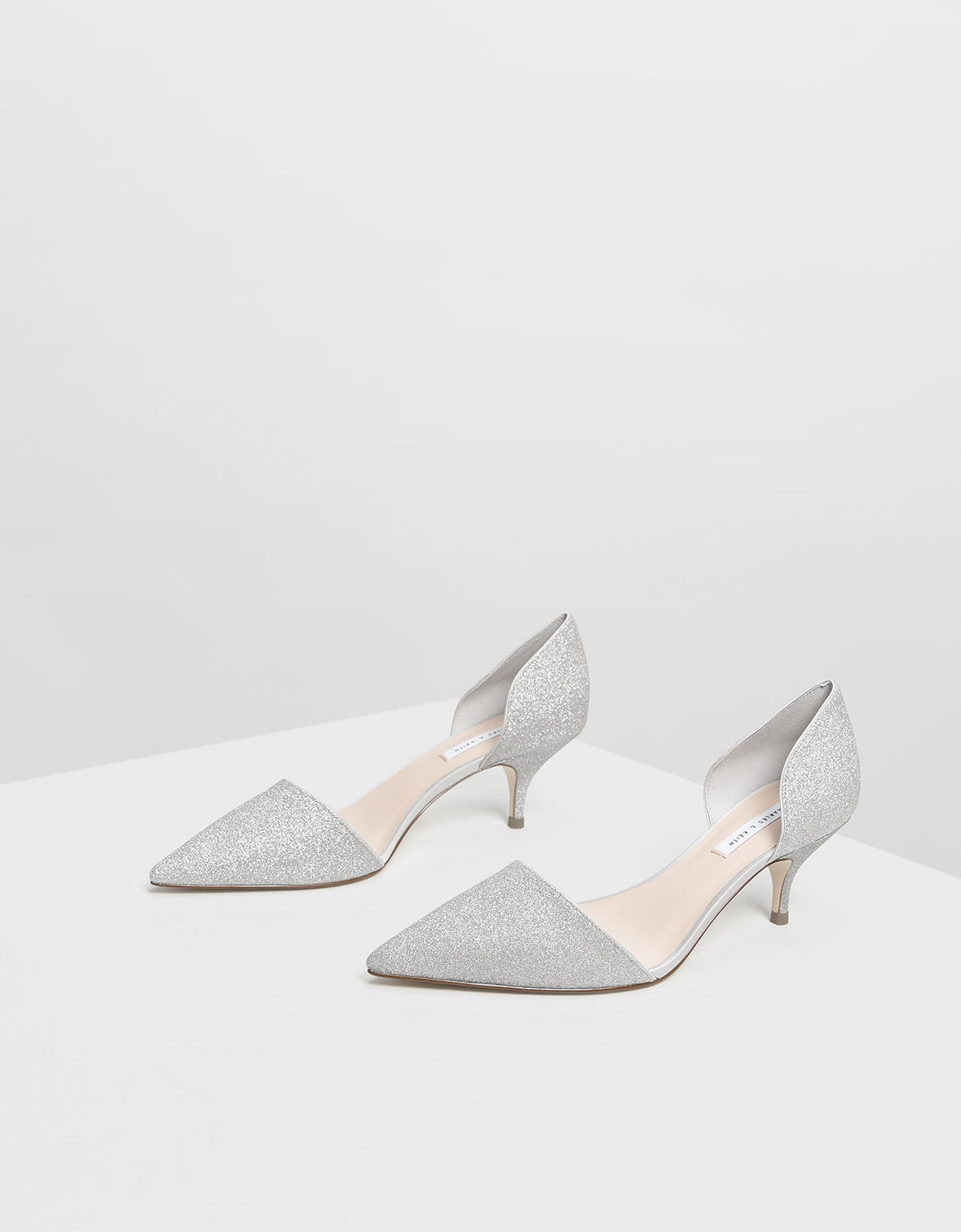 Silver glitter kitten heels clearance